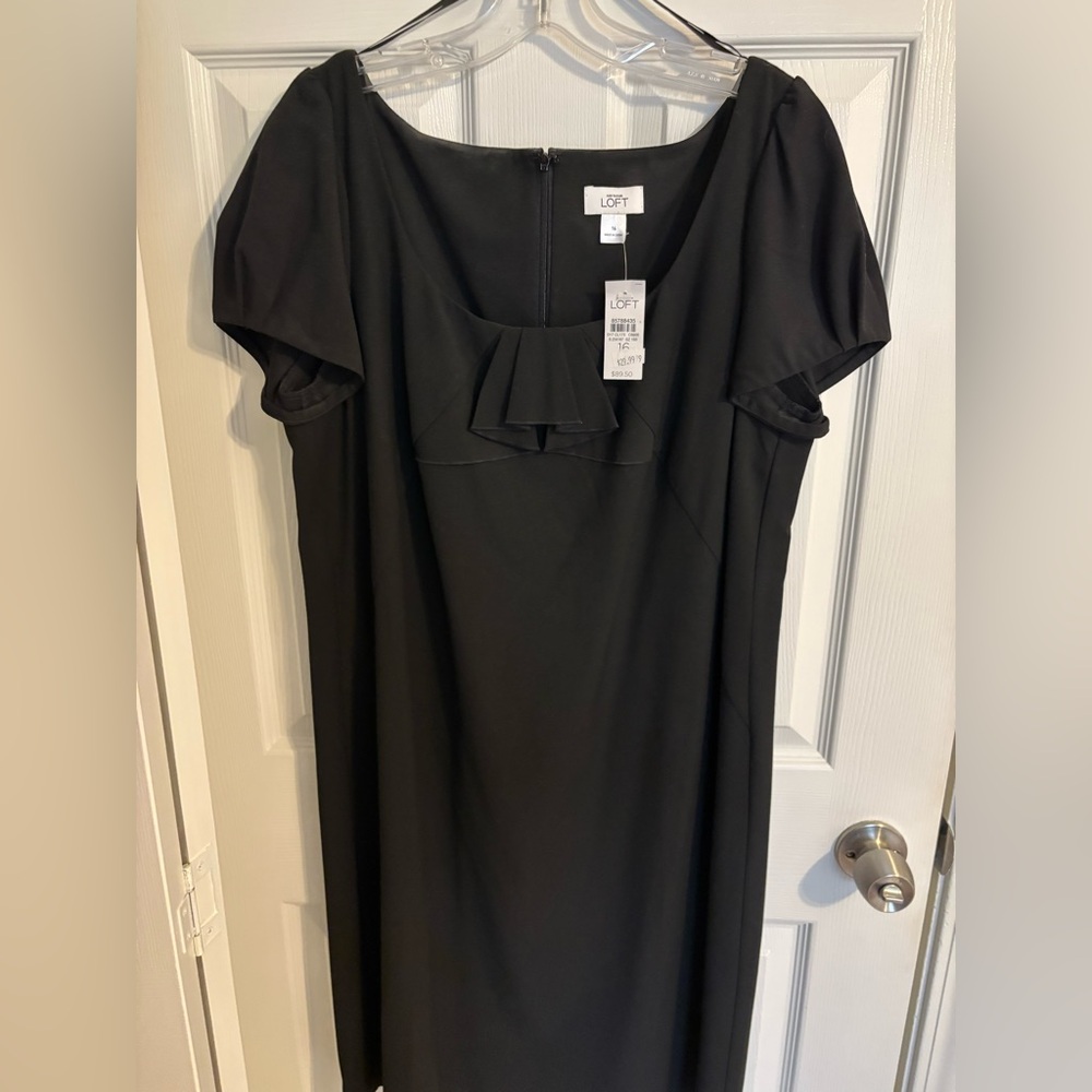Brand New LOFT Black Midi Dress with Ruffle Detail - Size 16